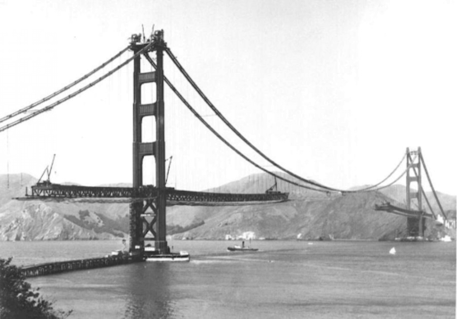 Photo of the Golden Gate Bridge before it was finished