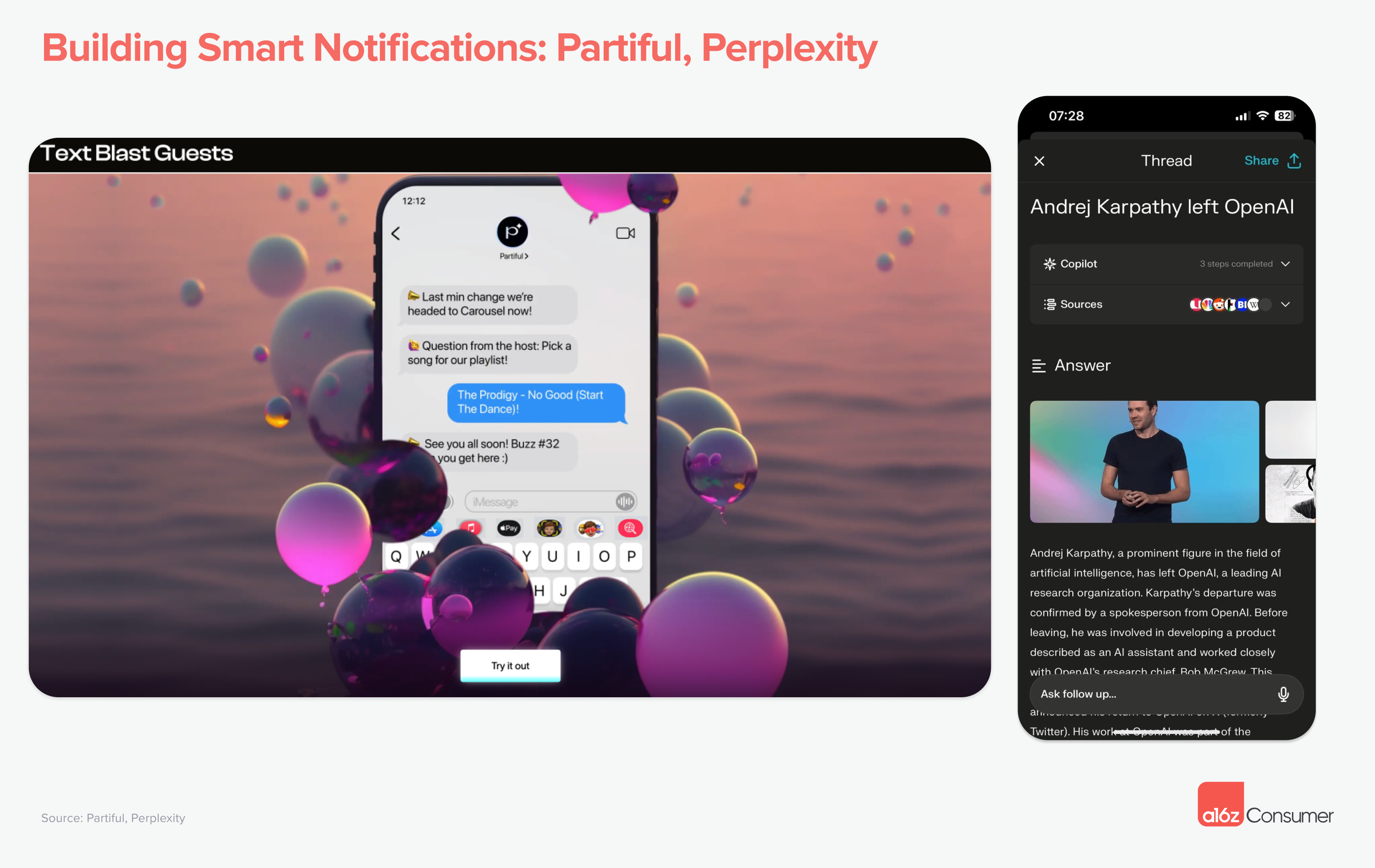 A graphic showing how Partiful and Perplexity use notifications to improve user retention. 